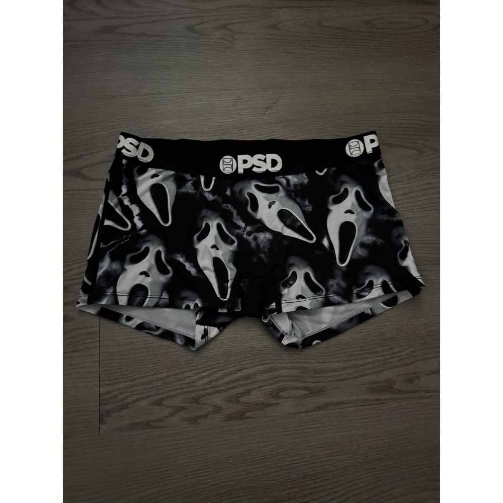 PSD Ghost Face Scream Horror Movie Boy Short Underwear Black White Medium